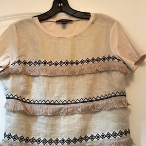 Max Mara embroidered linen fringed shoe sleeve blouse